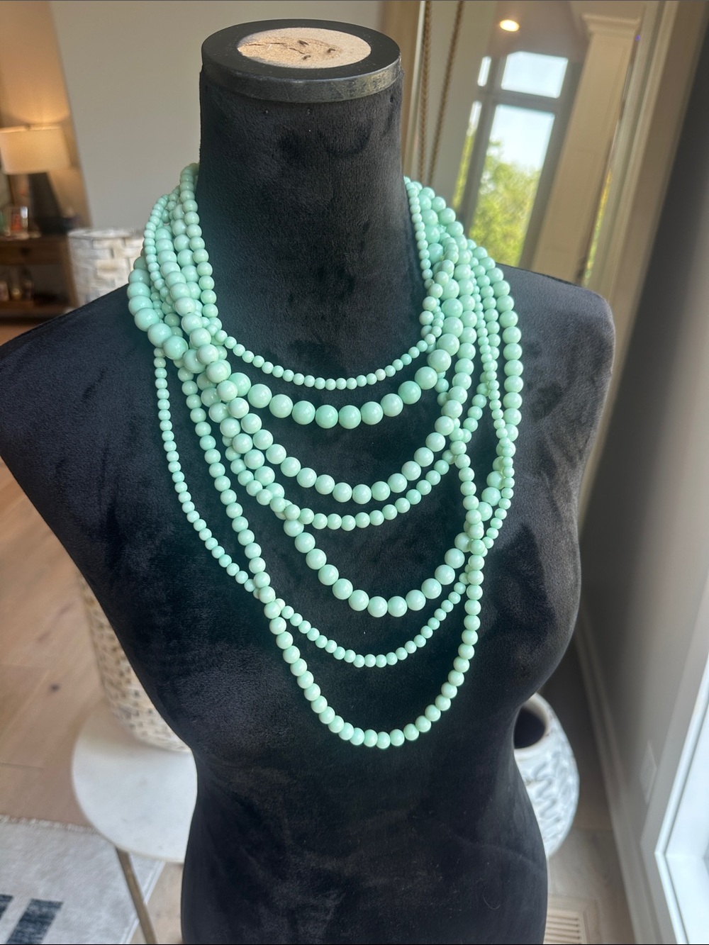 Anthropologie Layered Mint Beaded Statement Necklace